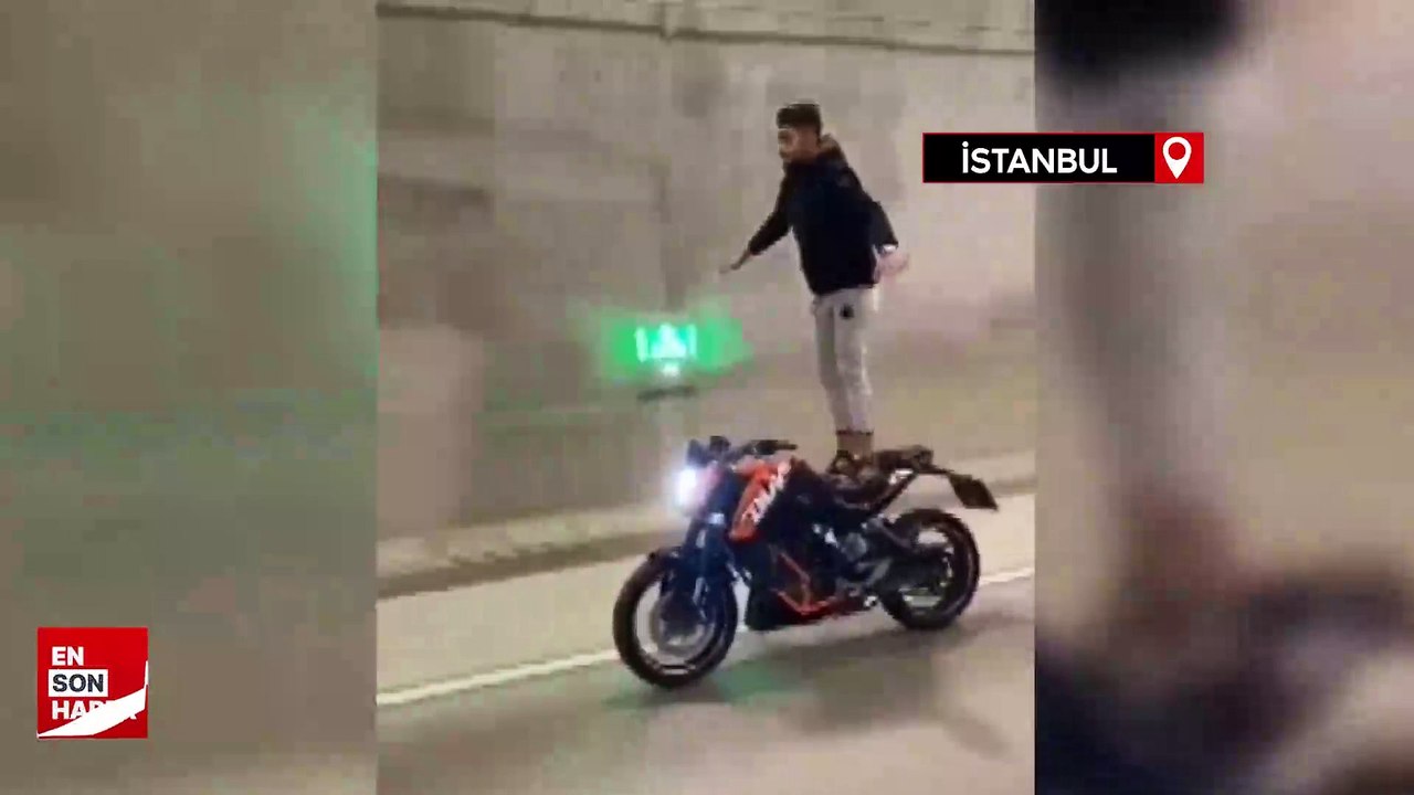 Üsküdar Çamlıca Tüneli'nde motosiklette akrobatik hareketler yapan sürücüye ceza