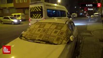 Kars'ta araçlara halılı, battaniyeli soğuk önlemi