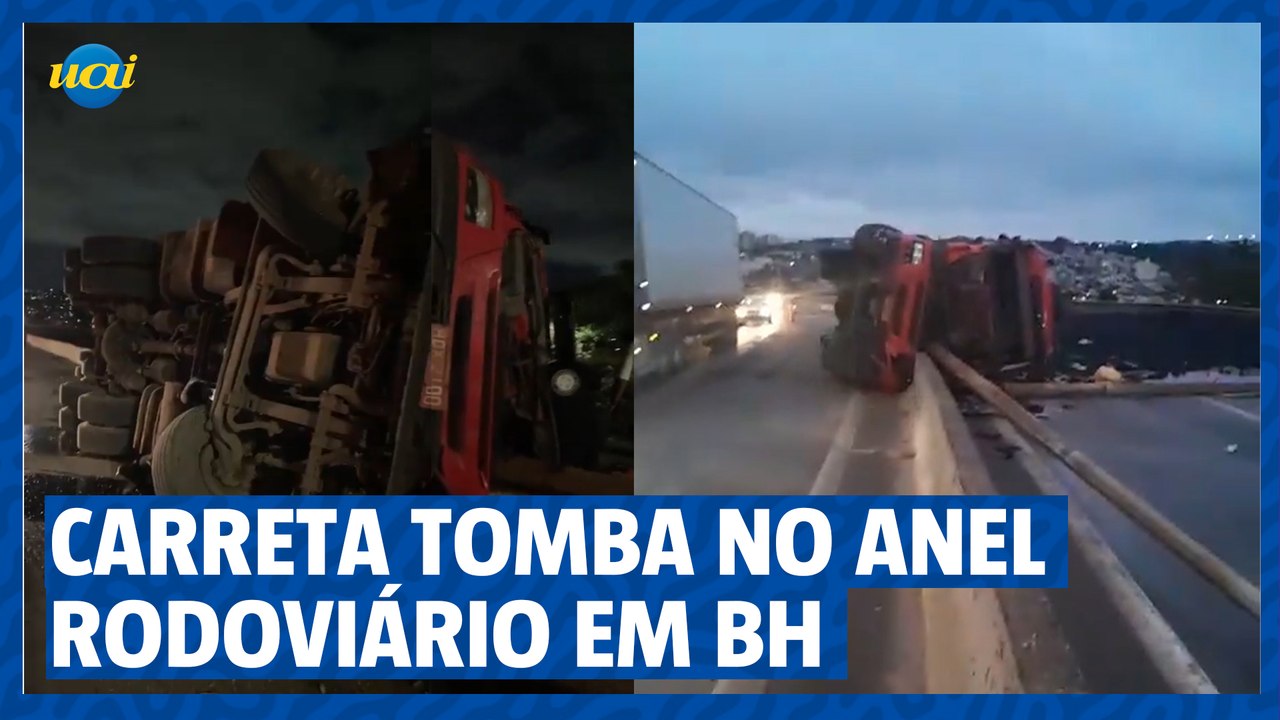 Carreta tomba e gera engarrafamento no Anel Rodoviário, em BH