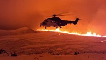 Watch: Helicopter flies over erupting Iceland volcano as lava flows from fissures