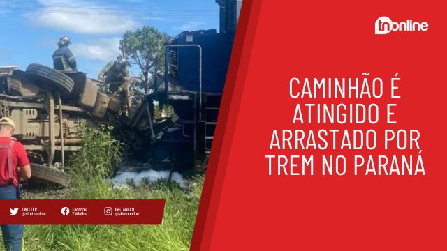 Caminhão é atingido e arrastado por trem no Paraná; veja vídeo