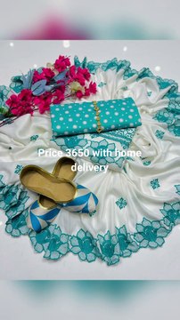 Printed Shirt, Flower Embroidered trouser with Flower style Embroidered Shawl with Matching Khussa and Neckline 4pc