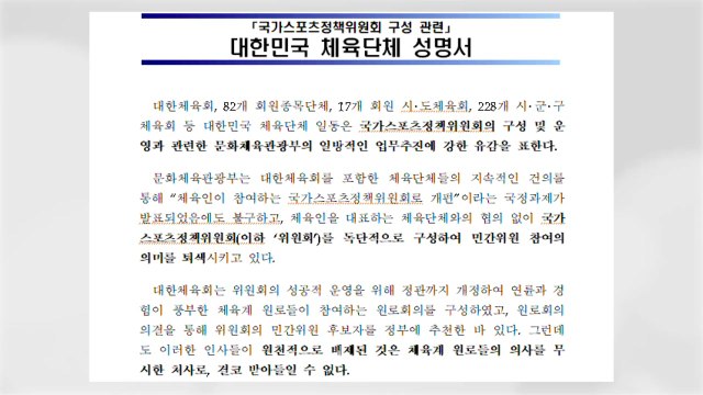 대한체육회 추천 인사 배제 유감 ...문체부 추천 인사 무조건 반영 불가 / YTN
