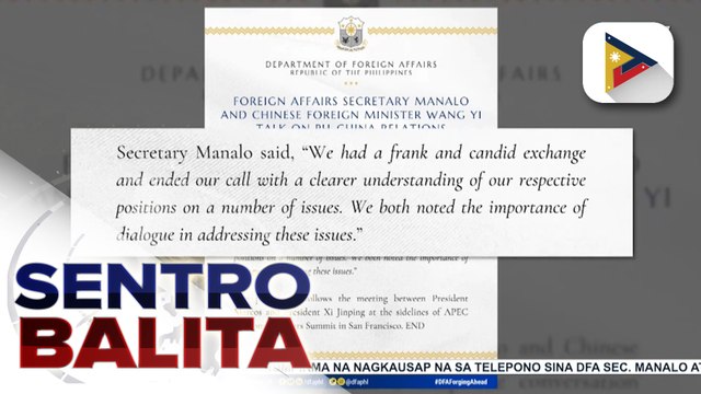 DFA, kinumpirma na nagkausap sa telepono sina DFA Sec. Manalo at Chinese Foreign Minister Wang Yi