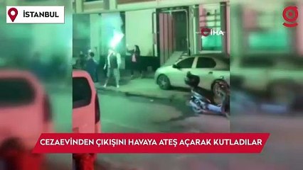 Tahliye edilen kişinin cezaevinden çıkışını havaya ateş açarak kutladılar