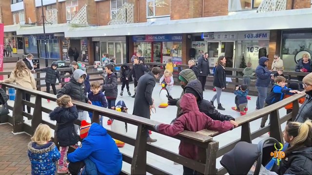 Families enjoy the new Christmas Ice Rink in Burgess Hill town centre