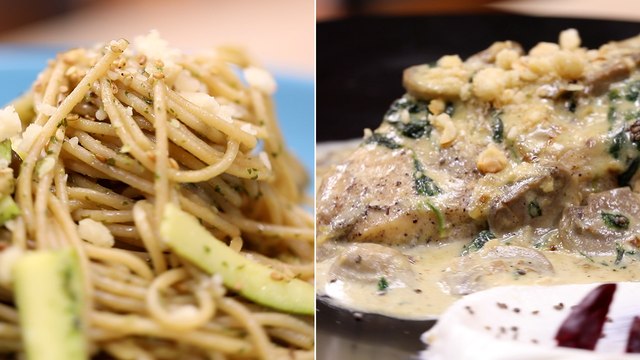 Escalope de poulet farcies, Spaghettis aux légumes sautés - koujinetna haka 3 EP 10