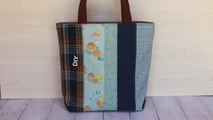 DIY patchwork tote bag / Sewing tutorial  【簡単】三角マチのパッチワークバッグのちょっと変わった作り方