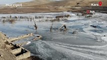 Soğuk hava Kars Barajı'nı dondurdu