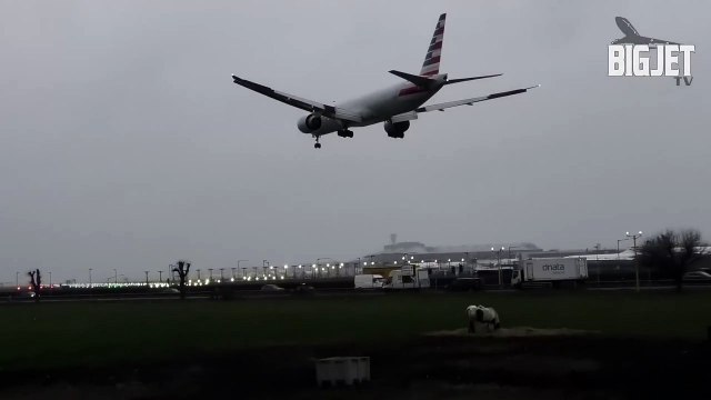 American Airlines flight struggles to land at Heathrow Airport during Storm Gerrit