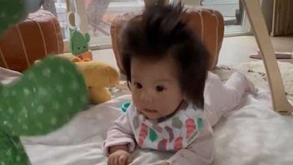 Baby has hair so thick people think it's a WIG!