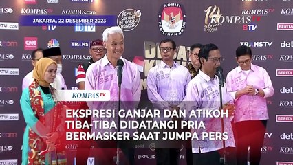 Ekspresi Ganjar dan Atikoh Tiba-Tiba Didatangi Pria Bermasker saat Jumpa Pers Usai Debat Cawapres