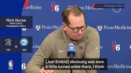 Скачать видео: 76ers will monitor Embiid's ankle injury closely - Nurse