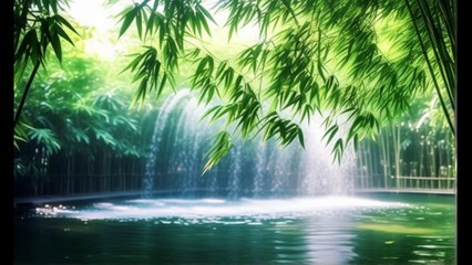 Paraíso en calma. Estanque de agua y flora. Música ambiente de piano para relajarse