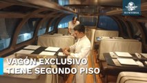 Así es el vagón VIP donde viajó AMLO en la inauguración del Tren Interoceánico