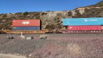 BNSF 8164 Leads Eastbound Intermodal Stack Train Passes Through Blue Cut CA