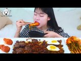ASMR MUKBANG| Chocggak Kimchi&Green onion kimchi, Black bean noodles, Seasoned Chicken, Korean beef