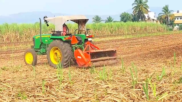 John Deere tractor performance at sugarcane field after cutting // John Deere tractor video