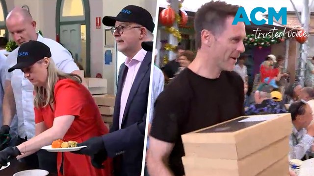 PM Anthony Albanese and NSW Premier Chris Minns volunteer at Christmas charity lunch