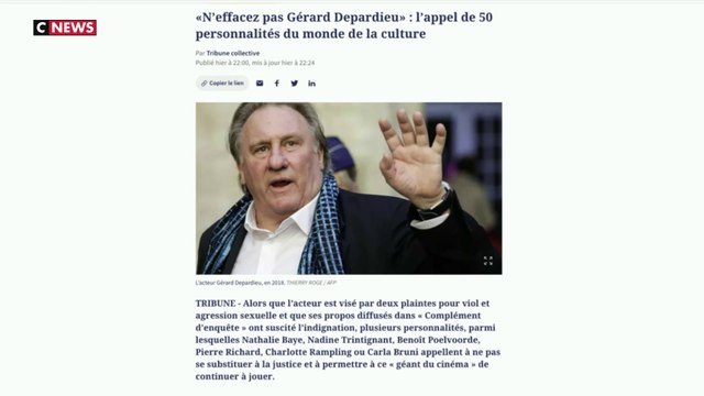 «N'effacez pas Gérard Depardieu» : l'appel de 50 artistes