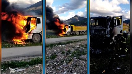 Osmaniye'de alev alan hafriyat kamyonu kullanılamaz hale geldi