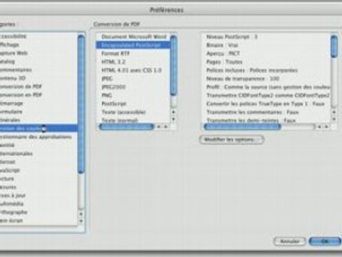 Règlages des Préférences d'Adobe Acrobat 7 pour Mac