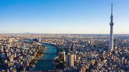view and hyper lapse 4k video of Tokyo city during the sunrise in Tokyo.