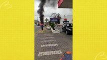 Carro é destruído por incêndio em posto de gasolina de Curitiba