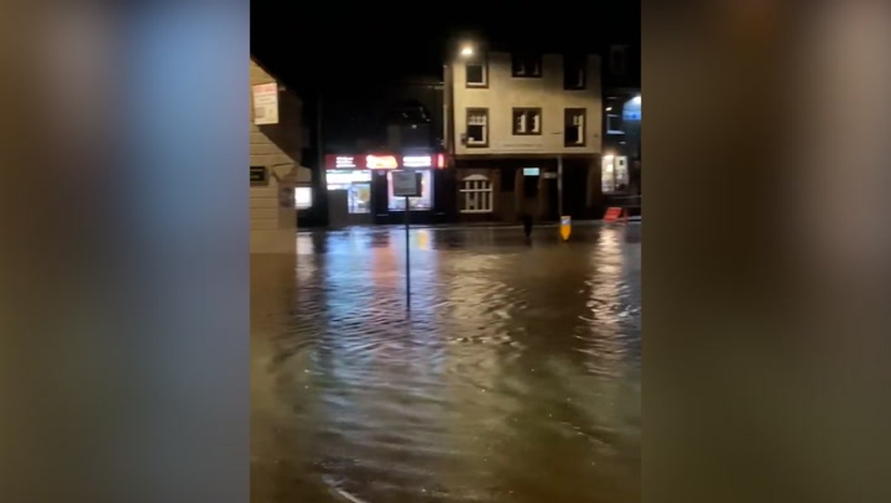 Storm Gerrit: Floodwater rushes down road as heavy rain submerges parts of Scottish town
