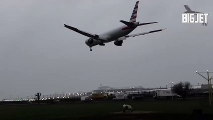 American Airlines flight struggles to land at Heathrow Airport during Storm Gerrit