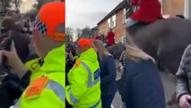 Protester clashes with trail hunt riders in Elham