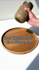 Iced Hojicha Latte in a Mason Jar