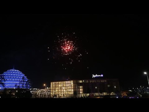 Fireworks explode over the Kigali Convention Centre as Rwanda welcomes new Year 2017