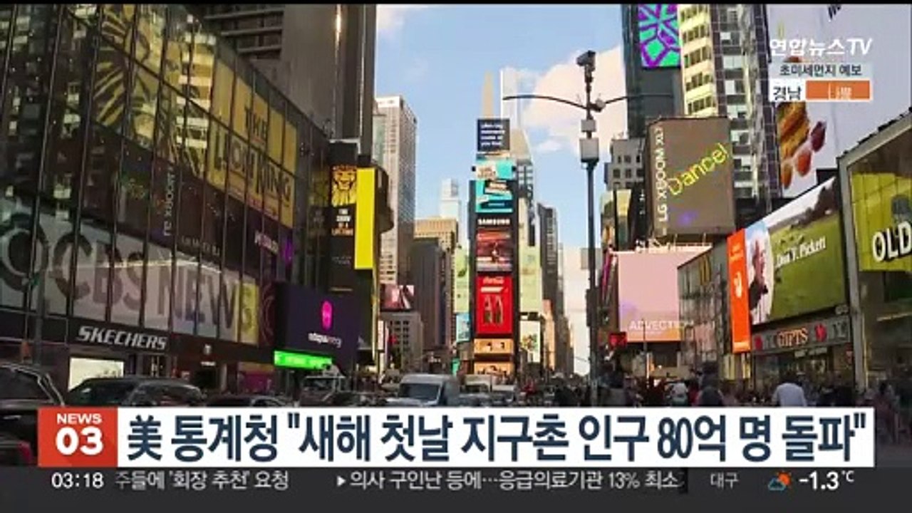 미국 통계청 "새해 첫날 지구촌 인구 80억명 돌파"