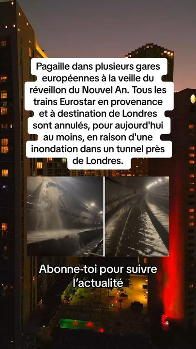 Pagaille dans plusieurs gares européennes à la veille du réveillon du Nouvel An. Tous les trains Eurostar en provenance et à destination de Londres sont annulés, pour aujourd'hui au moins, en raison d'une inondation dans un tunnel près de Londres.