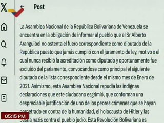 AN rechaza las declaraciones del ciudadano Alberto Aranguibel justificando el holocausto de Hitler