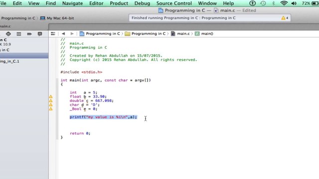PROGRAMMING IN C / Xcode || Tutorial 3 - Data Types (int / float / char /bool)