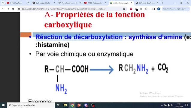 ACIDES AMINES PROPRIETES CHIMIQUE