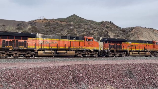 BNSF 5341 Leads Westbound Intermodal Stack Train Passes Through Blue Cut CA