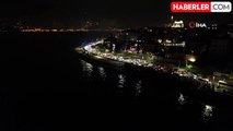 İstanbul'da 2024'ün ilk saatlerinde Kız Kulesi ve İstanbul Boğazı havadan görüntülendi