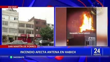 Download Video: Incendio daña antena de telecomunicaciones sobre edificio en la avenida Habich en SMP