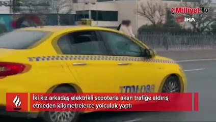 Sultangazi'de elektrikli scooterla tehlikeli yolculuk