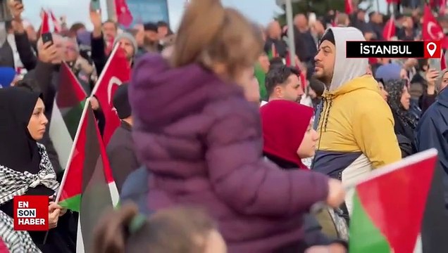 Galata Meydanı'ndaki Filistin yürüyüşünde tüylerinizi diken diken edecek anlar