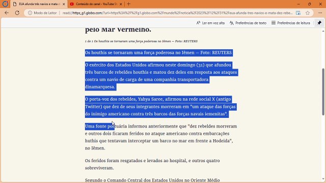 EUA afunda três navios e mata dez rebeldes houthis no Mar Vermelho