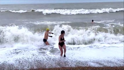 New Year's Day swimmers in St Leonards, East Sussex