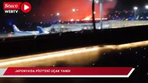 Japonya'da pistteki bir uçakta yangın çıktı