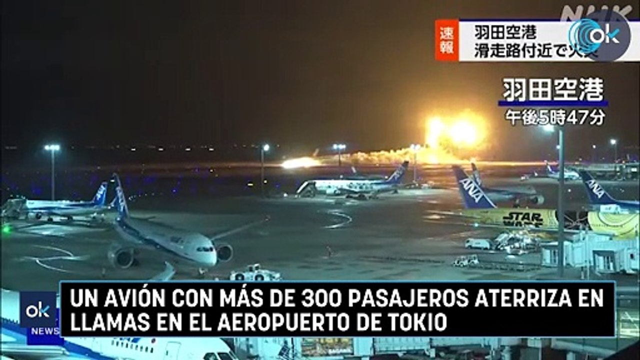 Un avión con más de 300 pasajeros aterriza en llamas en el aeropuerto de Tokio