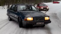 Car freaks unleash their drifting madness on snow-covered tracks in Sweden