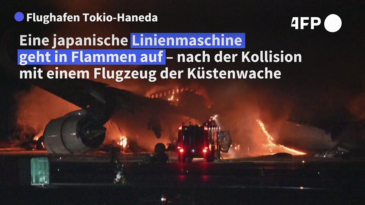 Tokio: Linienflugzeug geht nach Kollision in Flammen auf