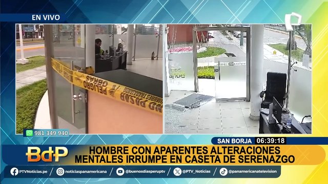 San Borja: sujeto con aparentes alteraciones mentales irrumpe en caseta de serenazgo y destruye vidrio